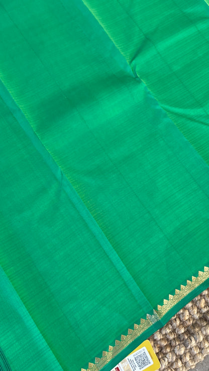 Pure Silk Handwoven Saree – Subtle Rama Green Elegance with Thin Gold Zari Borders