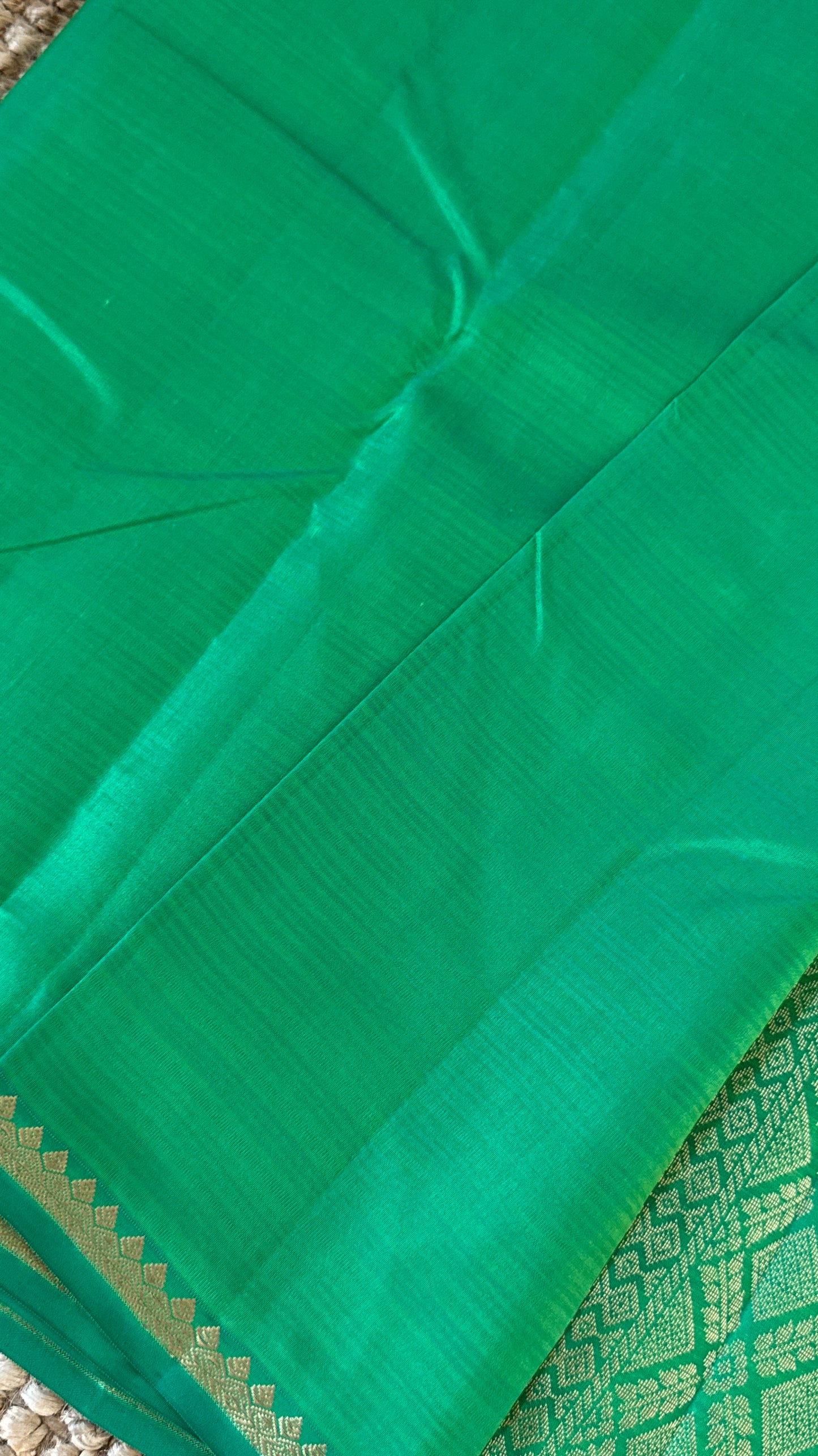 Pure Silk Handwoven Saree – Subtle Rama Green Elegance with Thin Gold Zari Borders