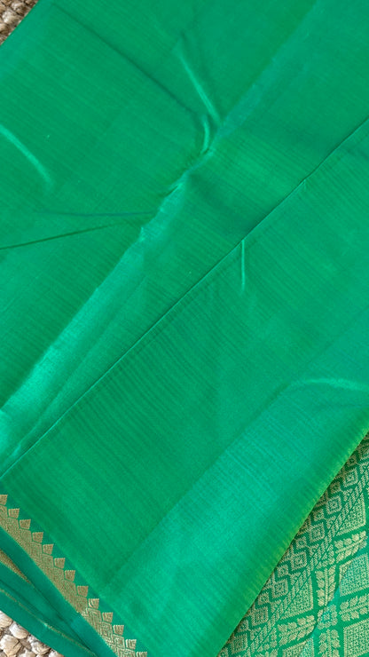Pure Silk Handwoven Saree – Subtle Rama Green Elegance with Thin Gold Zari Borders