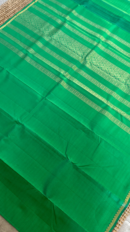 Pure Silk Handwoven Saree – Subtle Rama Green Elegance with Thin Gold Zari Borders