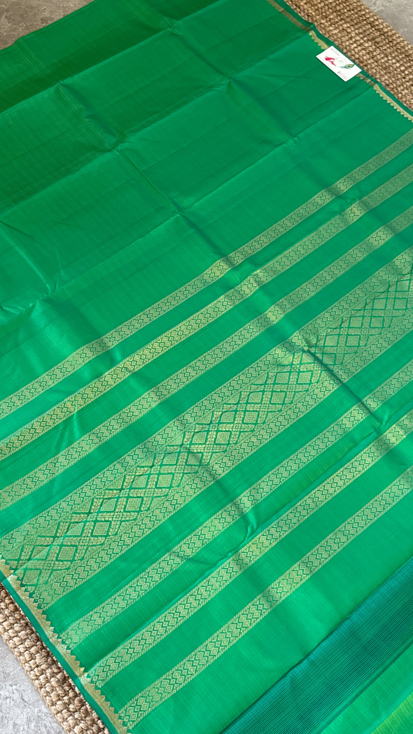Pure Silk Handwoven Saree – Subtle Rama Green Elegance with Thin Gold Zari Borders