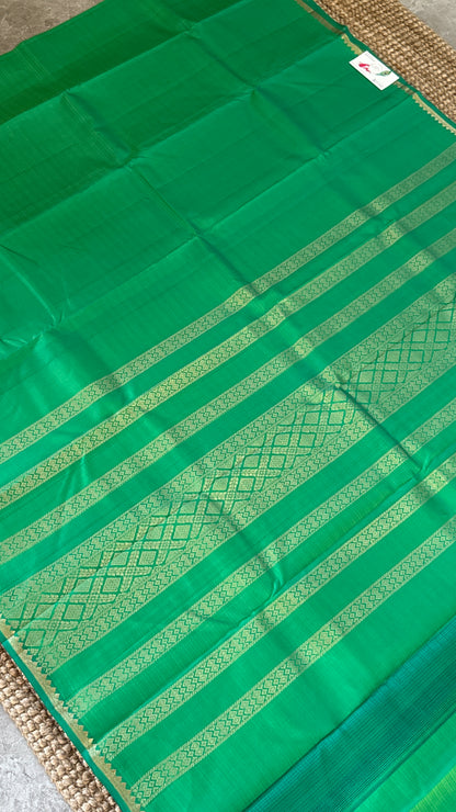 Pure Silk Handwoven Saree – Subtle Rama Green Elegance with Thin Gold Zari Borders