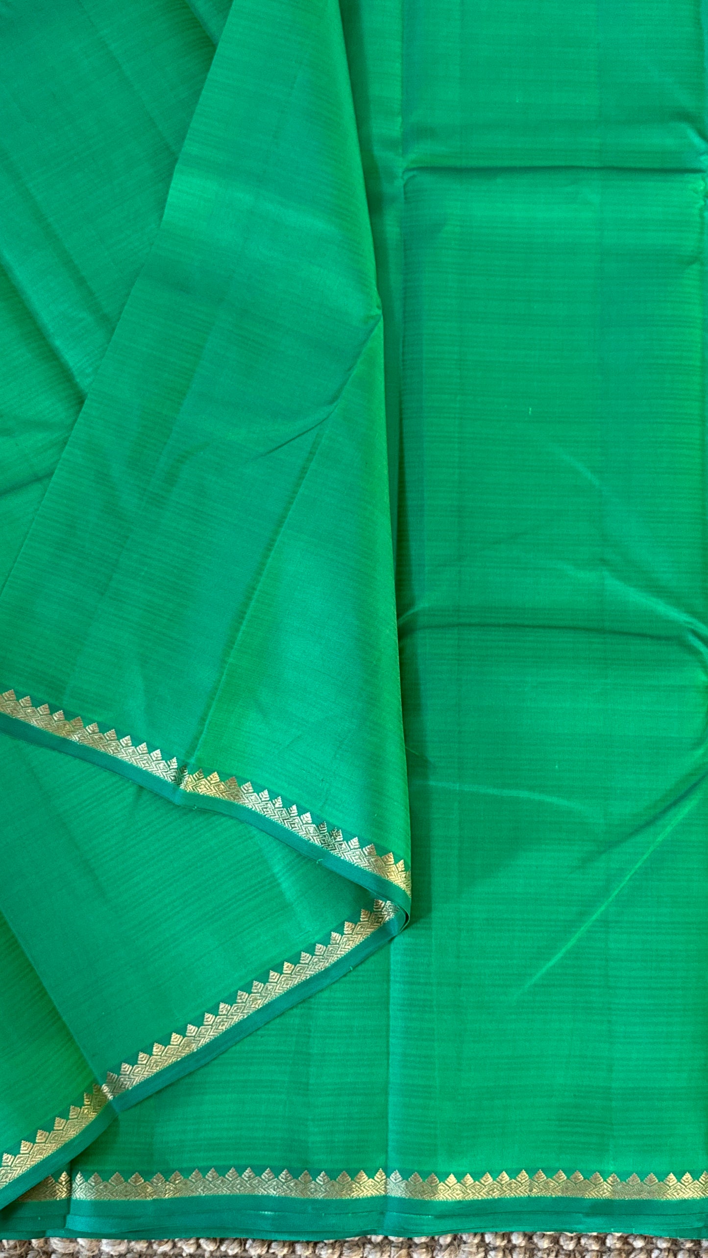 Pure Silk Handwoven Saree – Subtle Rama Green Elegance with Thin Gold Zari Borders