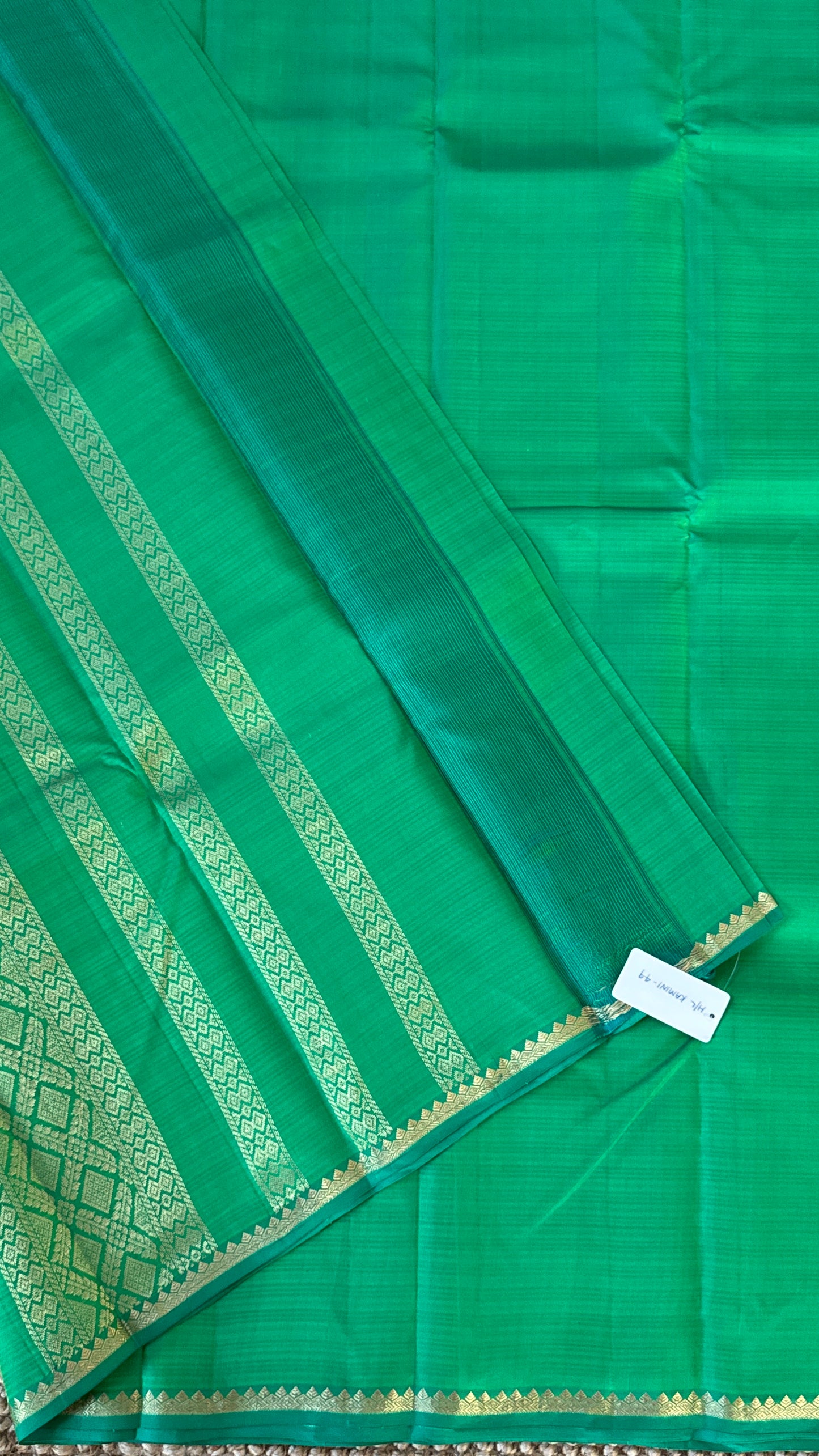 Pure Silk Handwoven Saree – Subtle Rama Green Elegance with Thin Gold Zari Borders