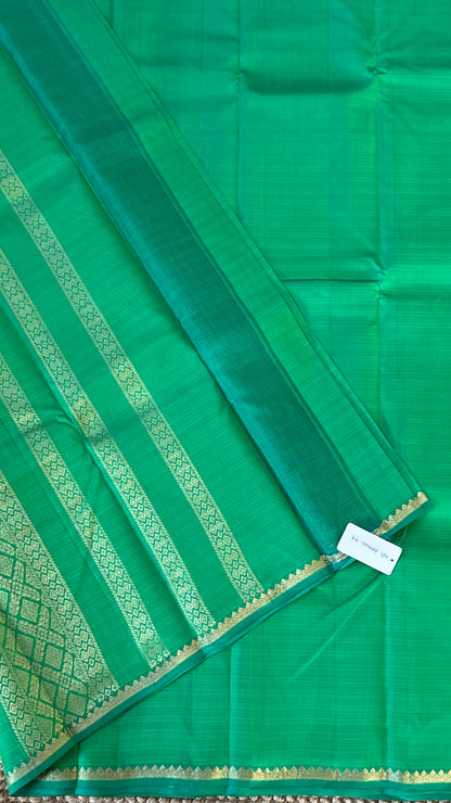 Pure Silk Handwoven Saree – Subtle Rama Green Elegance with Thin Gold Zari Borders