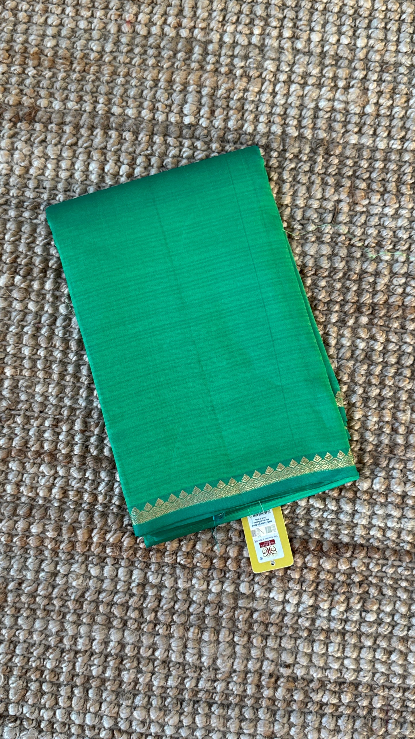 Pure Silk Handwoven Saree – Subtle Rama Green Elegance with Thin Gold Zari Borders