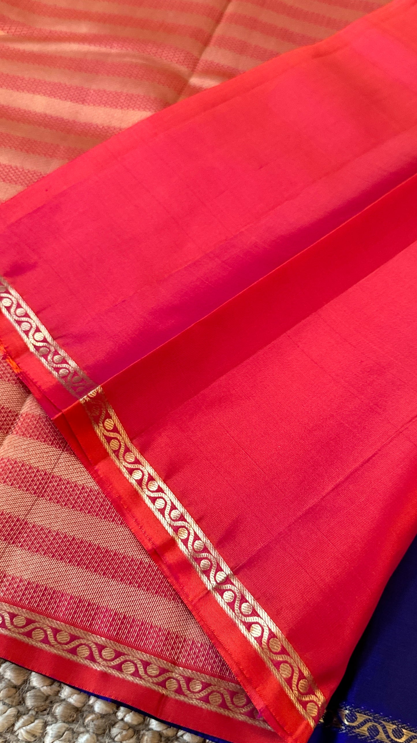 KANJIVARAM PURE SILK HANDLOOM SAREE in Royal Blue and Orange Elegance