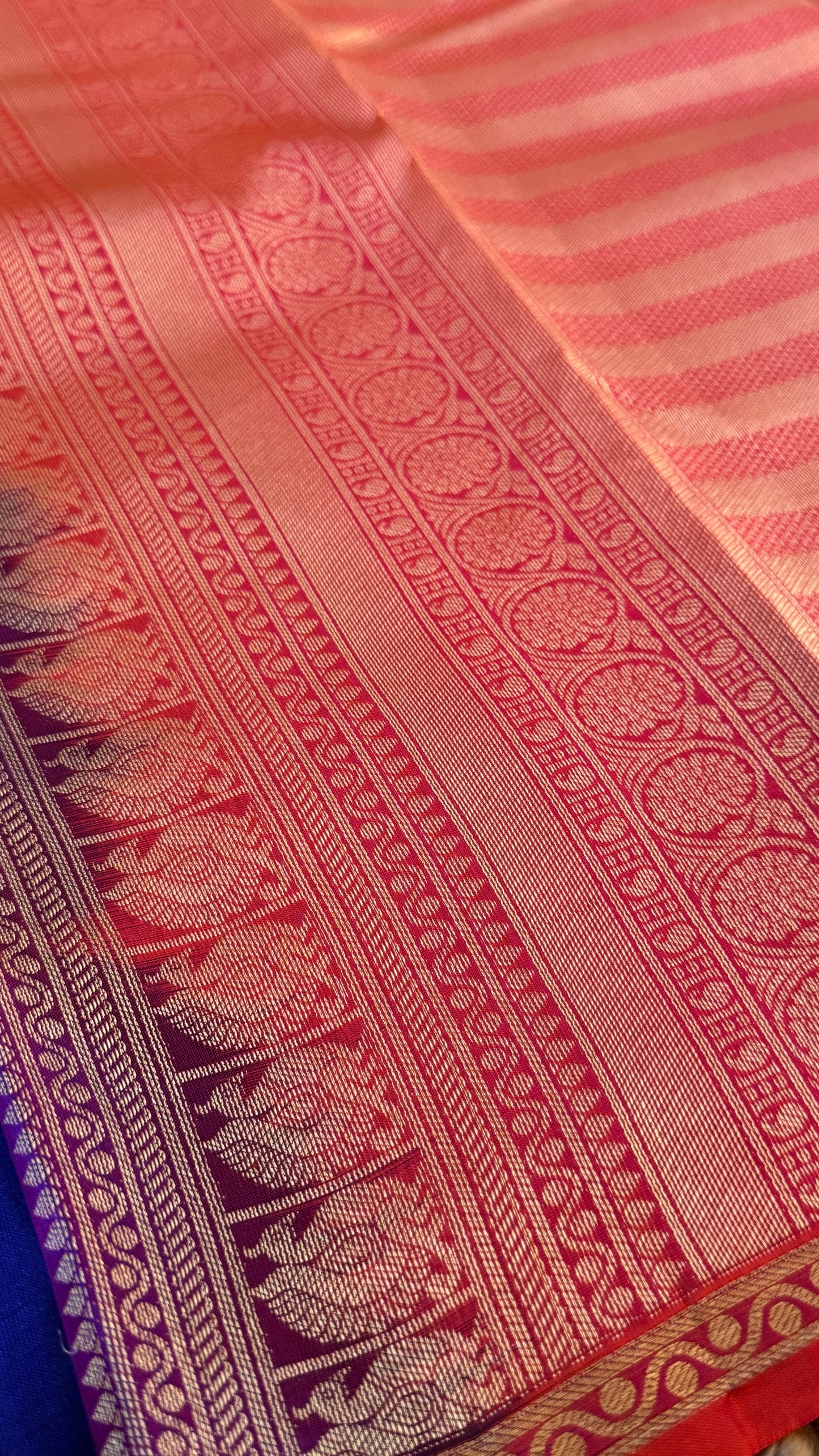 KANJIVARAM PURE SILK HANDLOOM SAREE in Royal Blue and Orange Elegance