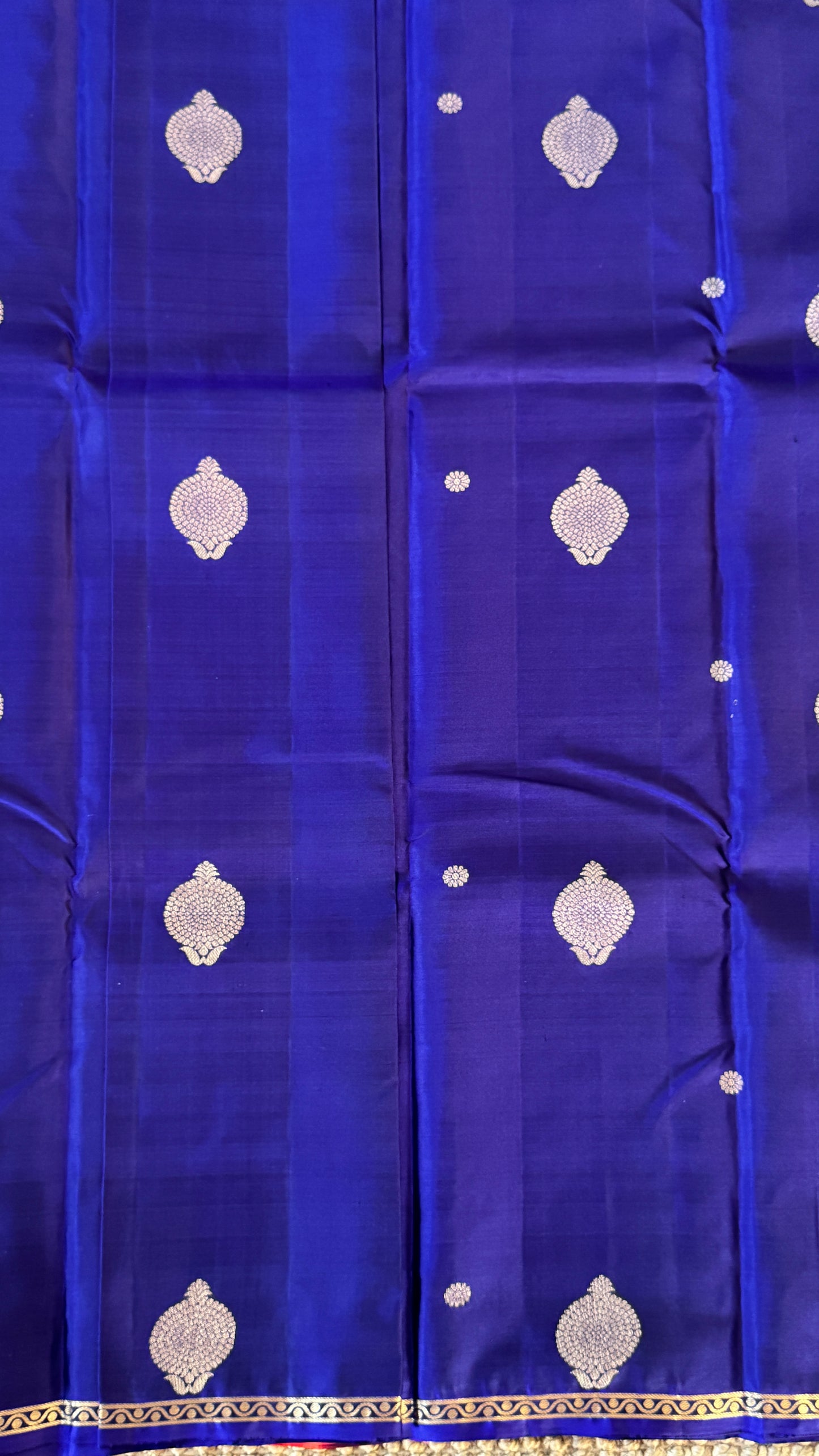 KANJIVARAM PURE SILK HANDLOOM SAREE in Royal Blue and Orange Elegance