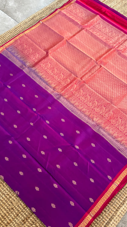 KANJIVARAM PURE SILK HANDLOOM SAREE in Purple and Pink Elegance