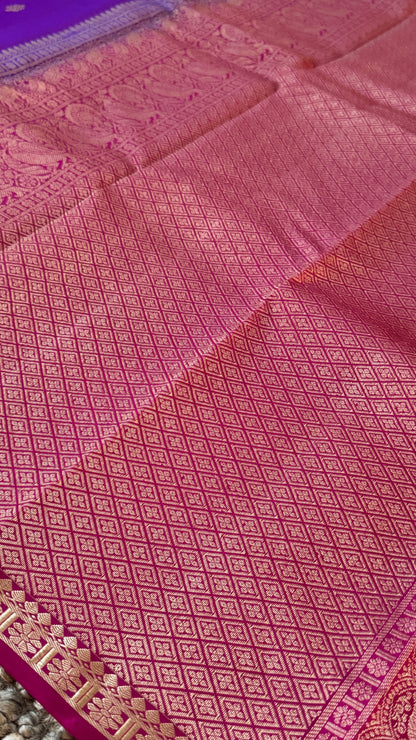 KANJIVARAM PURE SILK HANDLOOM SAREE in Purple and Pink Elegance