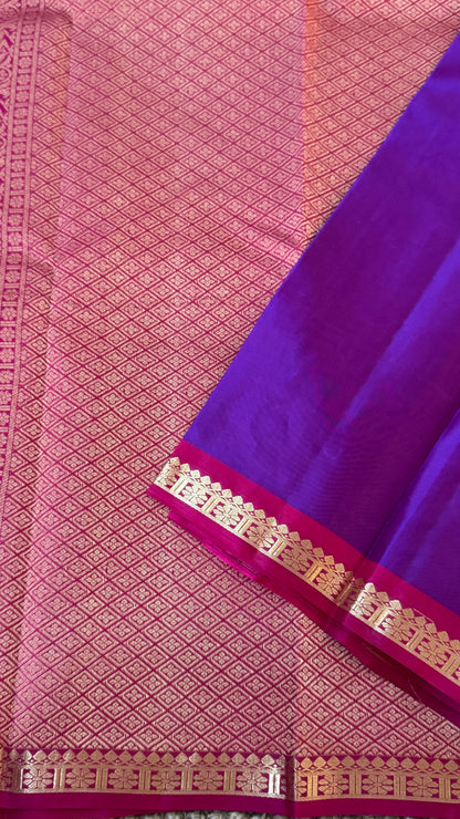 KANJIVARAM PURE SILK HANDLOOM SAREE in Purple and Pink Elegance
