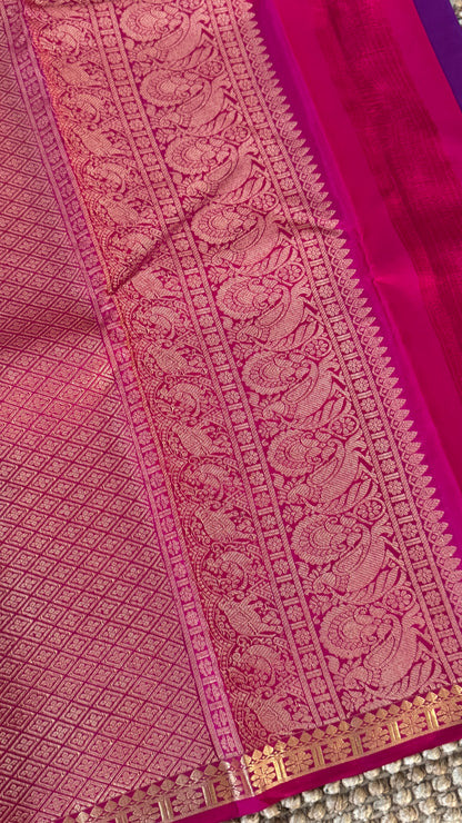 KANJIVARAM PURE SILK HANDLOOM SAREE in Purple and Pink Elegance
