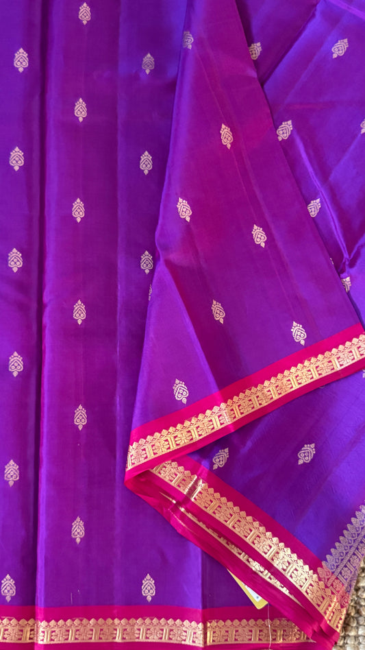 KANJIVARAM PURE SILK HANDLOOM SAREE in Purple and Pink Elegance