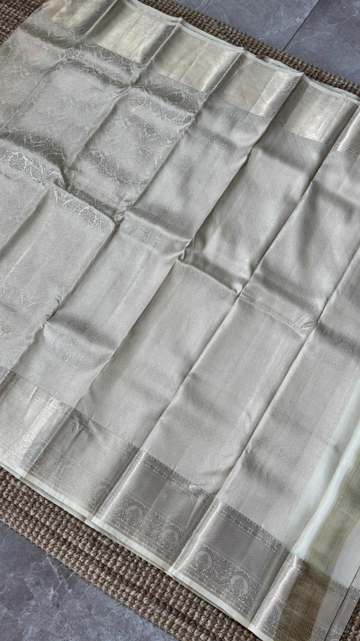 KANJIVARAM PURE SILK SAREE – Fully Brocade Saree in Half White