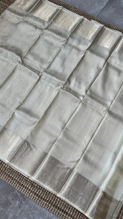 KANJIVARAM PURE SILK SAREE – Fully Brocade Saree in Half White
