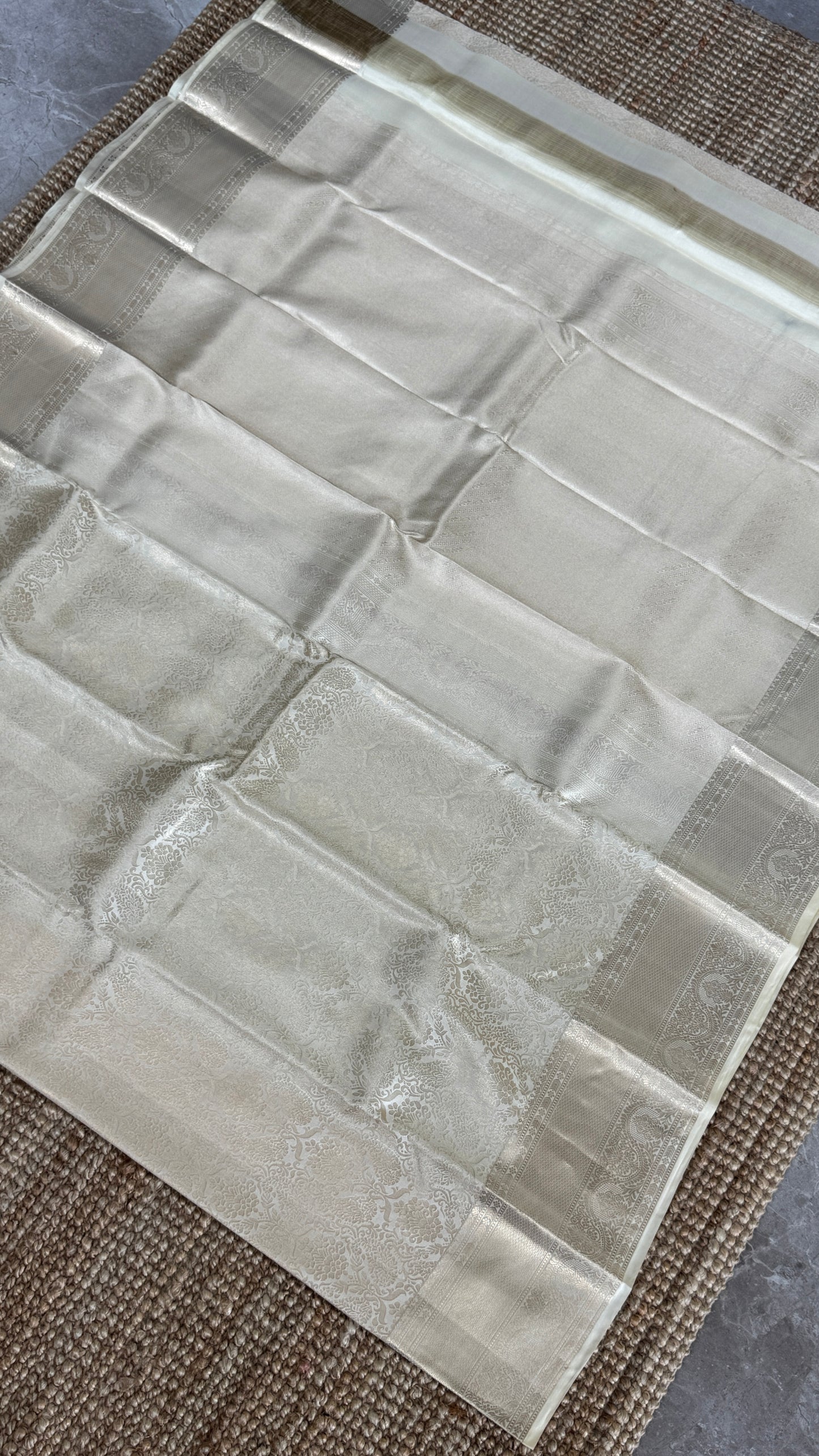 KANJIVARAM PURE SILK SAREE – Fully Brocade Saree in Half White
