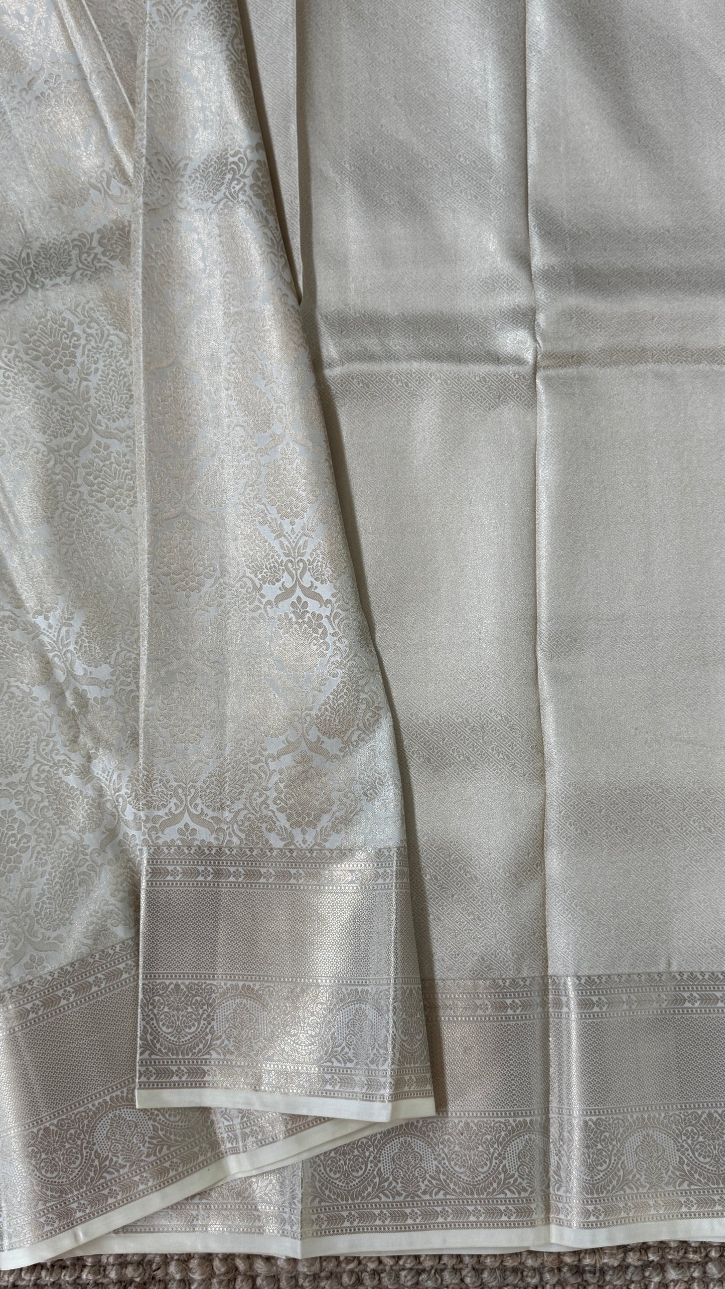 KANJIVARAM PURE SILK SAREE – Fully Brocade Saree in Half White