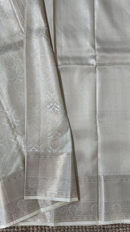 KANJIVARAM PURE SILK SAREE – Fully Brocade Saree in Half White