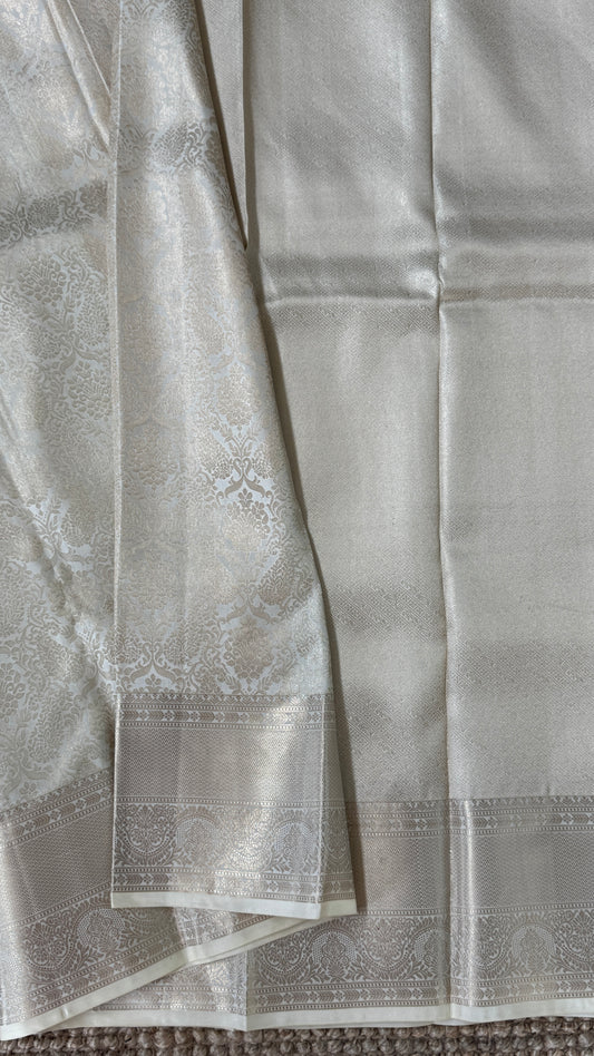 KANJIVARAM PURE SILK SAREE – Fully Brocade Saree in Half White