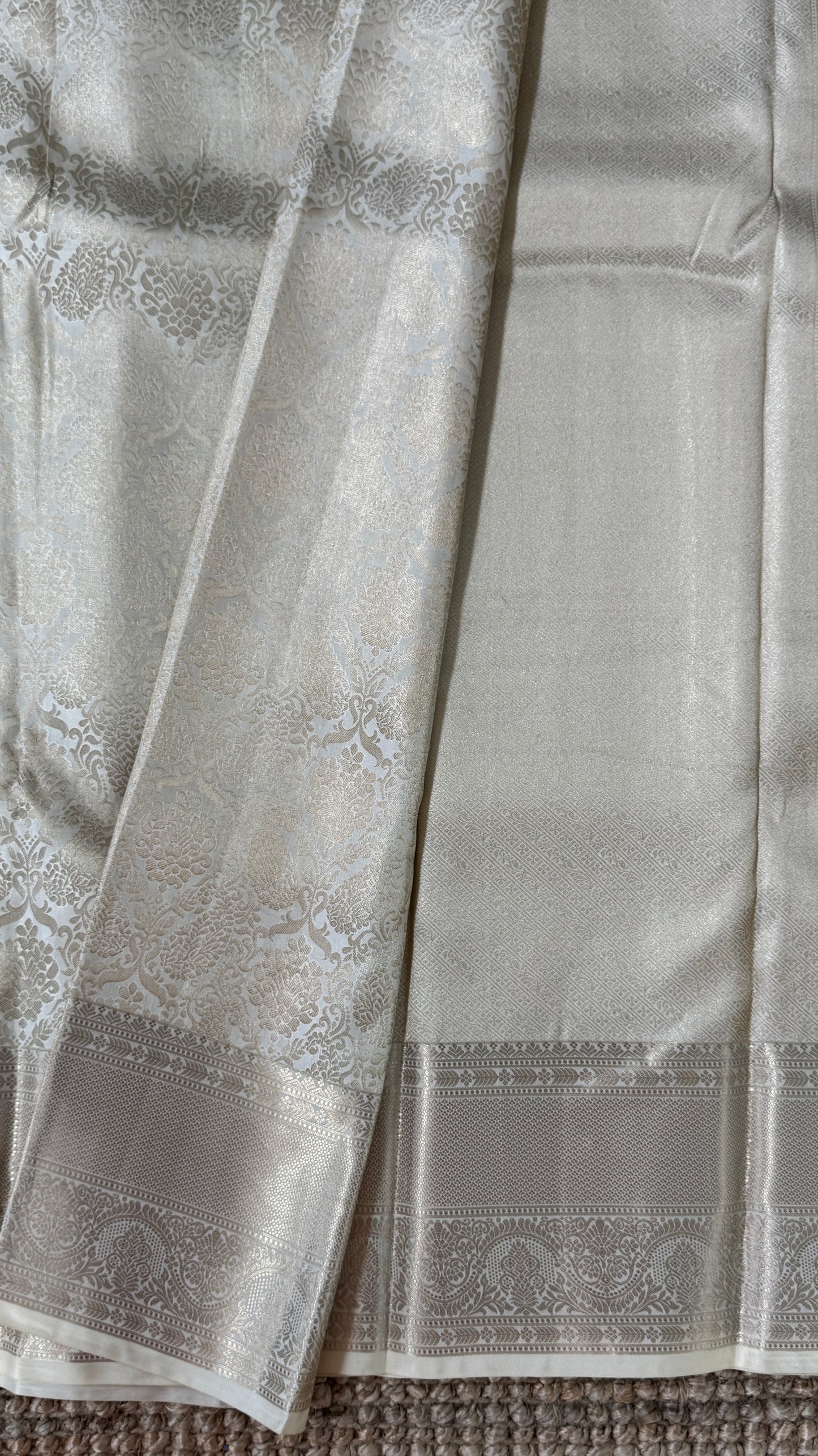 KANJIVARAM PURE SILK SAREE – Fully Brocade Saree in Half White