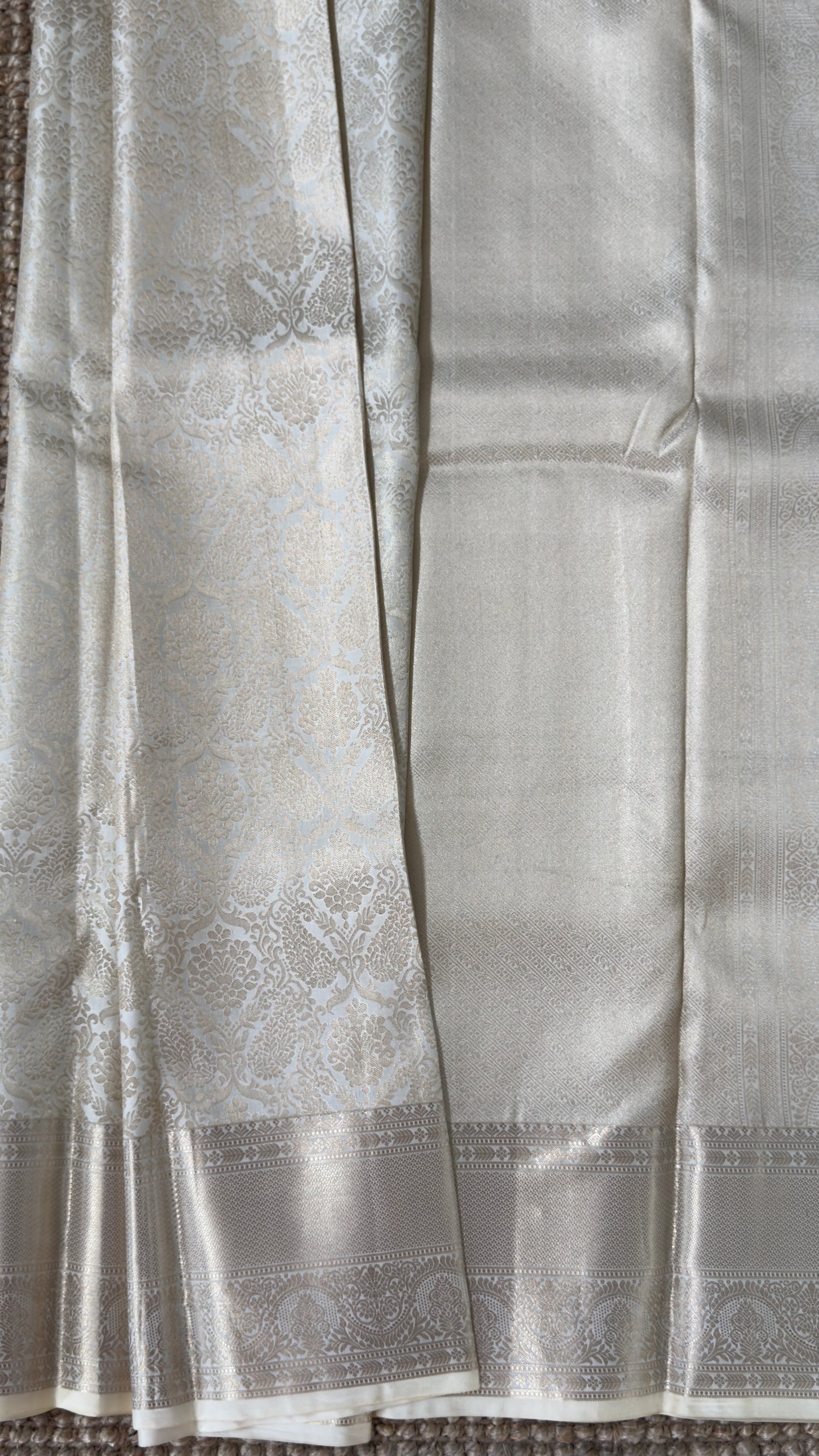 KANJIVARAM PURE SILK SAREE – Fully Brocade Saree in Half White
