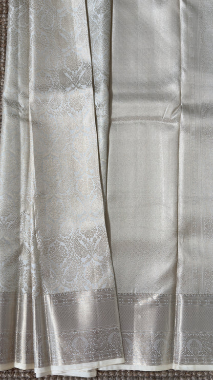 KANJIVARAM PURE SILK SAREE – Fully Brocade Saree in Half White