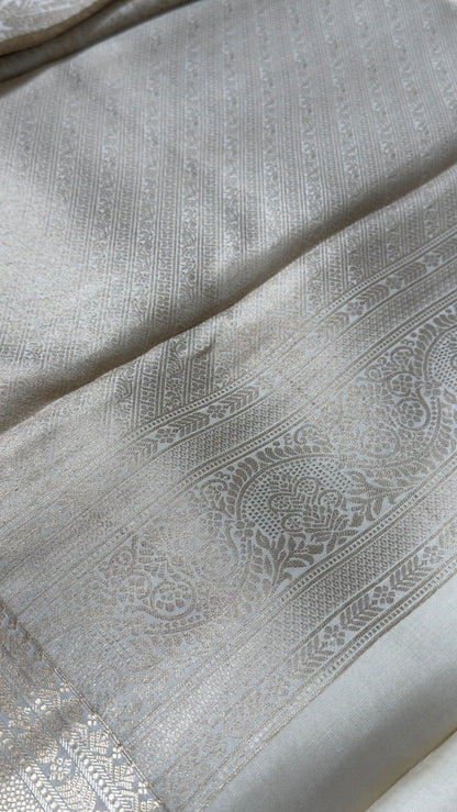 KANJIVARAM PURE SILK SAREE – Fully Brocade Saree in Half White