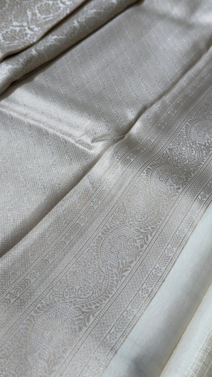 KANJIVARAM PURE SILK SAREE – Fully Brocade Saree in Half White