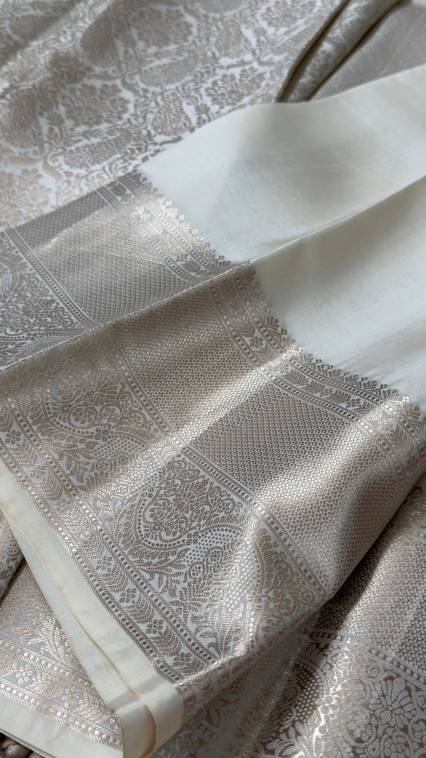 KANJIVARAM PURE SILK SAREE – Fully Brocade Saree in Half White
