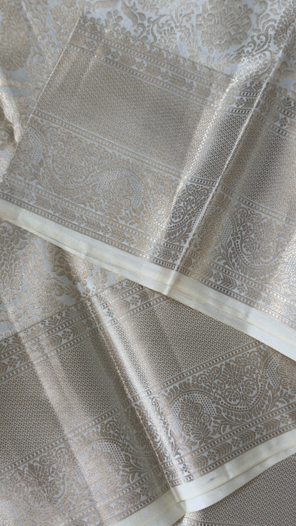KANJIVARAM PURE SILK SAREE – Fully Brocade Saree in Half White
