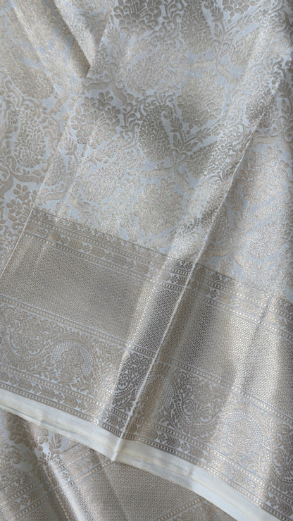 KANJIVARAM PURE SILK SAREE – Fully Brocade Saree in Half White