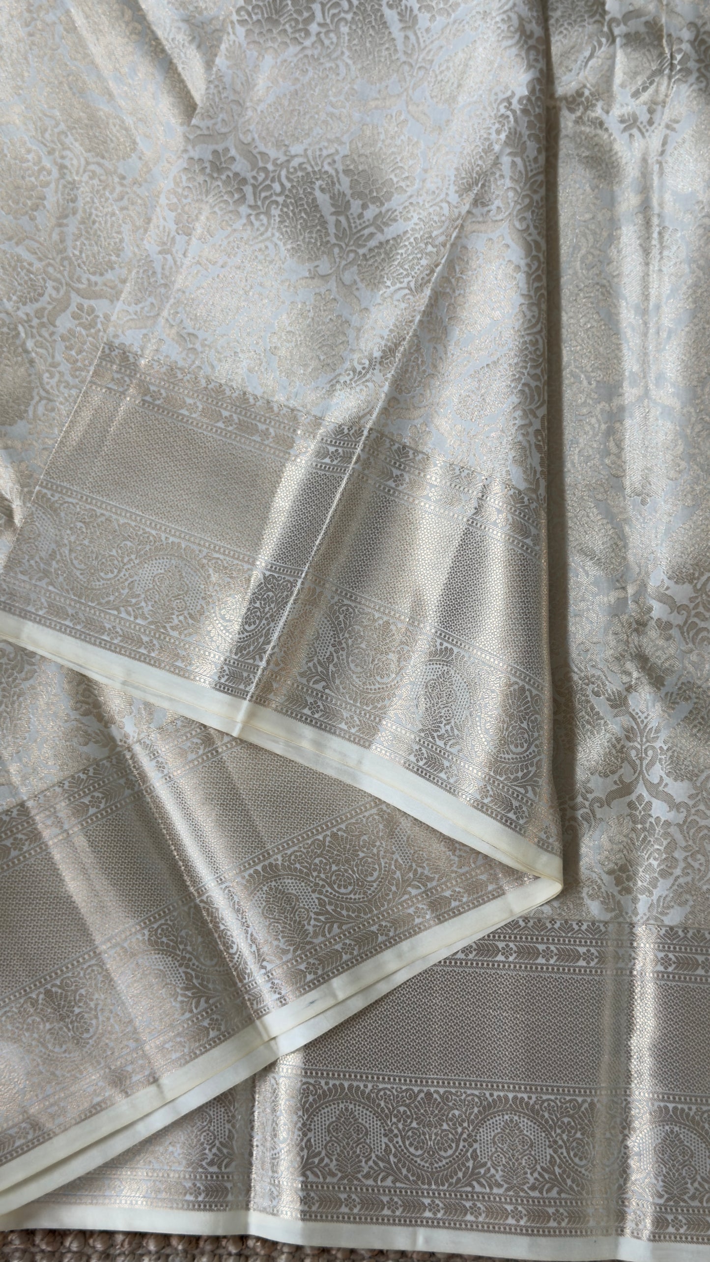 KANJIVARAM PURE SILK SAREE – Fully Brocade Saree in Half White