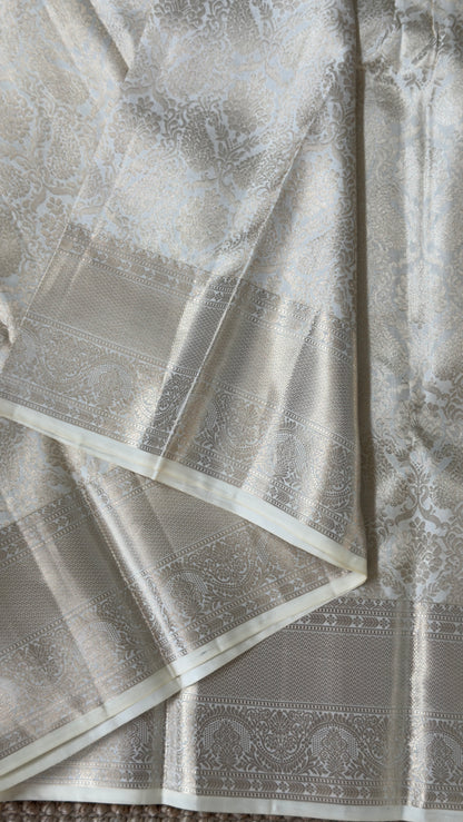 KANJIVARAM PURE SILK SAREE – Fully Brocade Saree in Half White