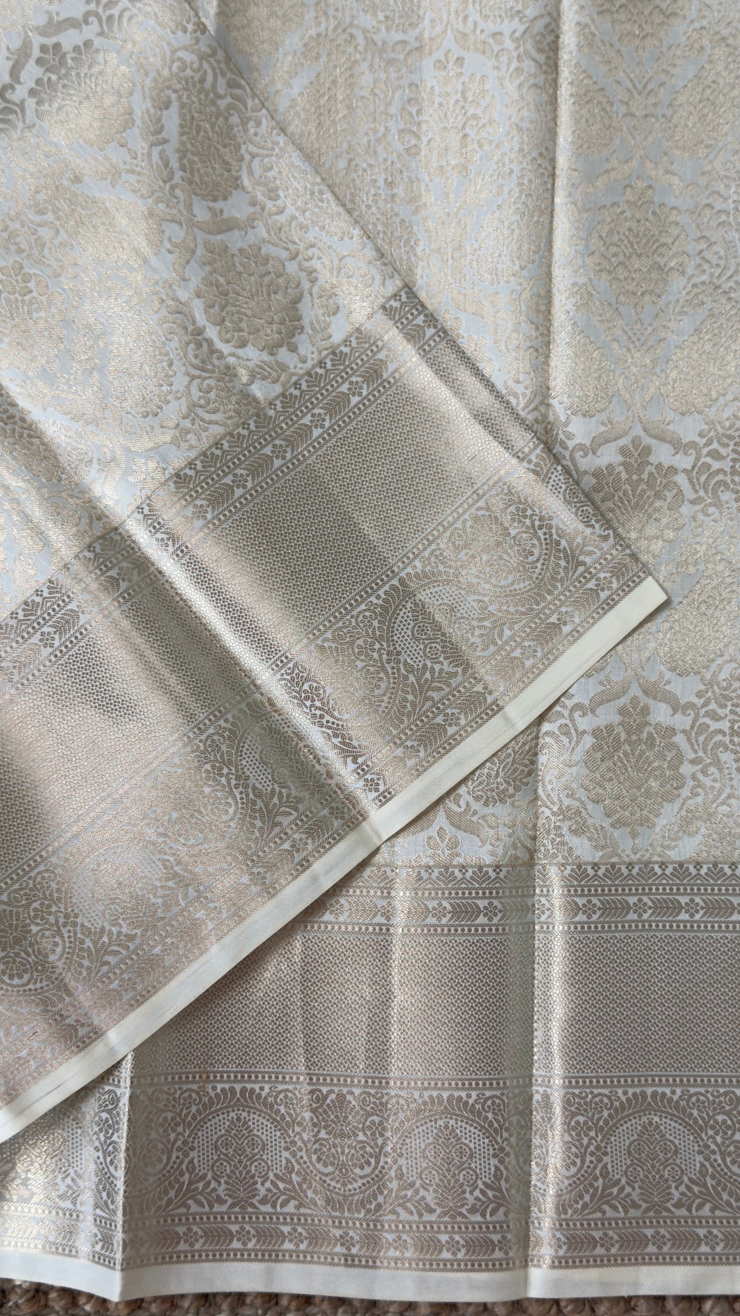 KANJIVARAM PURE SILK SAREE – Fully Brocade Saree in Half White