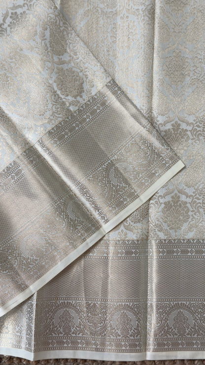KANJIVARAM PURE SILK SAREE – Fully Brocade Saree in Half White