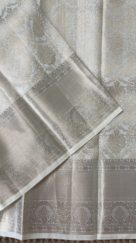 KANJIVARAM PURE SILK SAREE – Fully Brocade Saree in Half White