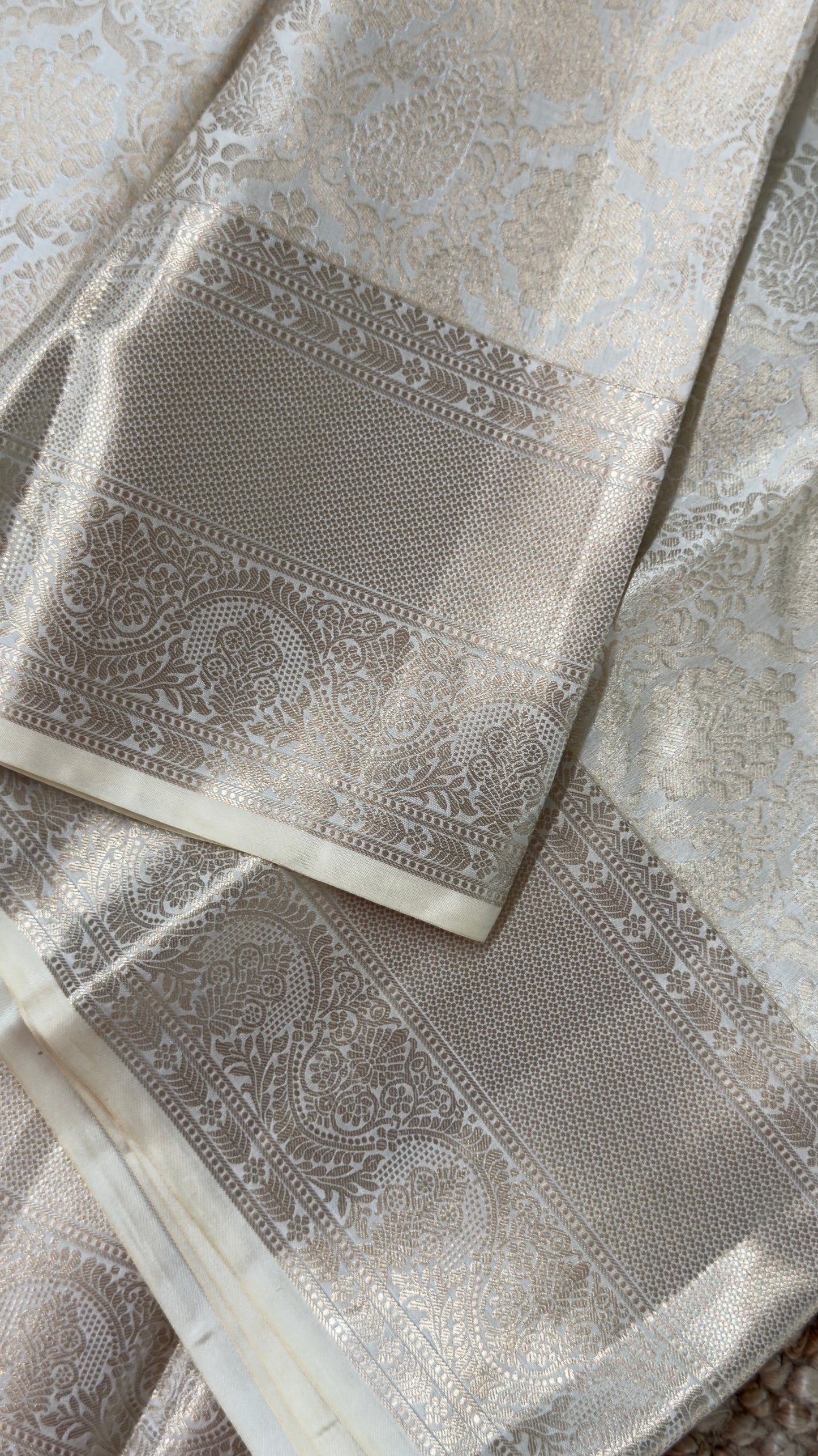 KANJIVARAM PURE SILK SAREE – Fully Brocade Saree in Half White