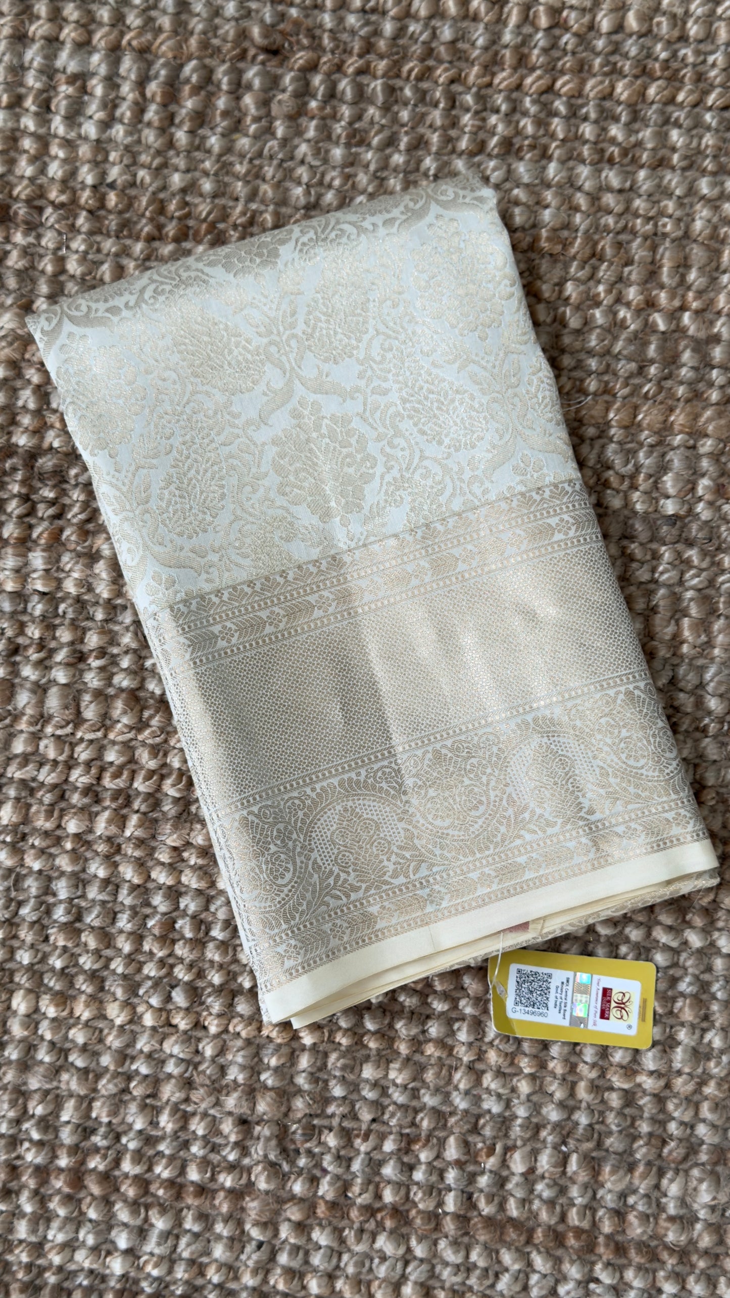 KANJIVARAM PURE SILK SAREE – Fully Brocade Saree in Half White