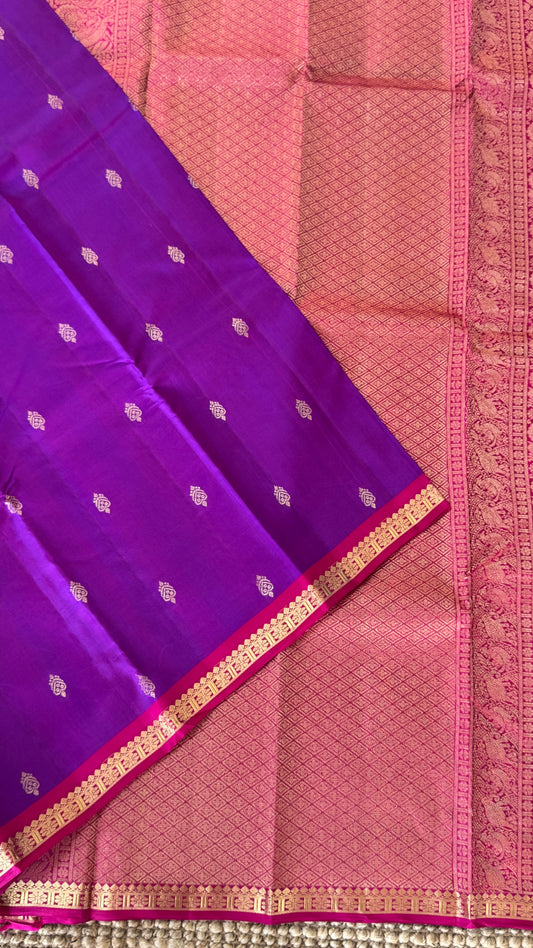 KANJIVARAM PURE SILK HANDLOOM SAREE in Purple and Pink Elegance