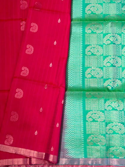 Handloom KANJIVARAM PURE SOFT SILK SAREE WITH small border – Hot pink