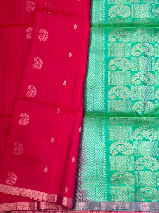 Handloom KANJIVARAM PURE SOFT SILK SAREE WITH small border – Hot pink