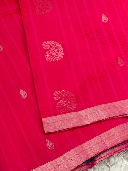 Handloom KANJIVARAM PURE SOFT SILK SAREE WITH small border – Hot pink