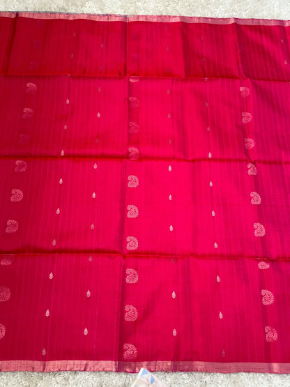 Handloom KANJIVARAM PURE SOFT SILK SAREE WITH small border – Hot pink