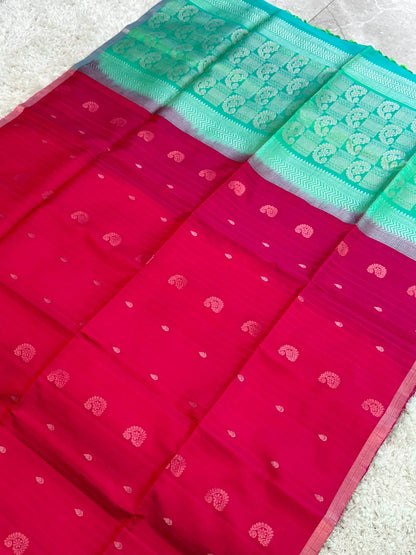 Handloom KANJIVARAM PURE SOFT SILK SAREE WITH small border – Hot pink