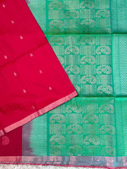 Handloom KANJIVARAM PURE SOFT SILK SAREE WITH small border – Hot pink