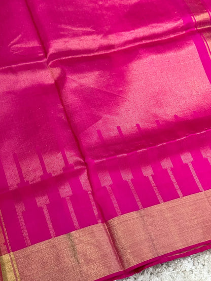 Handloom Ikkat PURE SOFT SILK SAREE WITH Pochampali BORDERS – Yellow and Pink