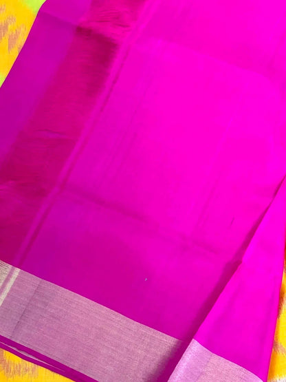 Handloom Ikkat PURE SOFT SILK SAREE WITH Pochampali BORDERS – Yellow and Pink