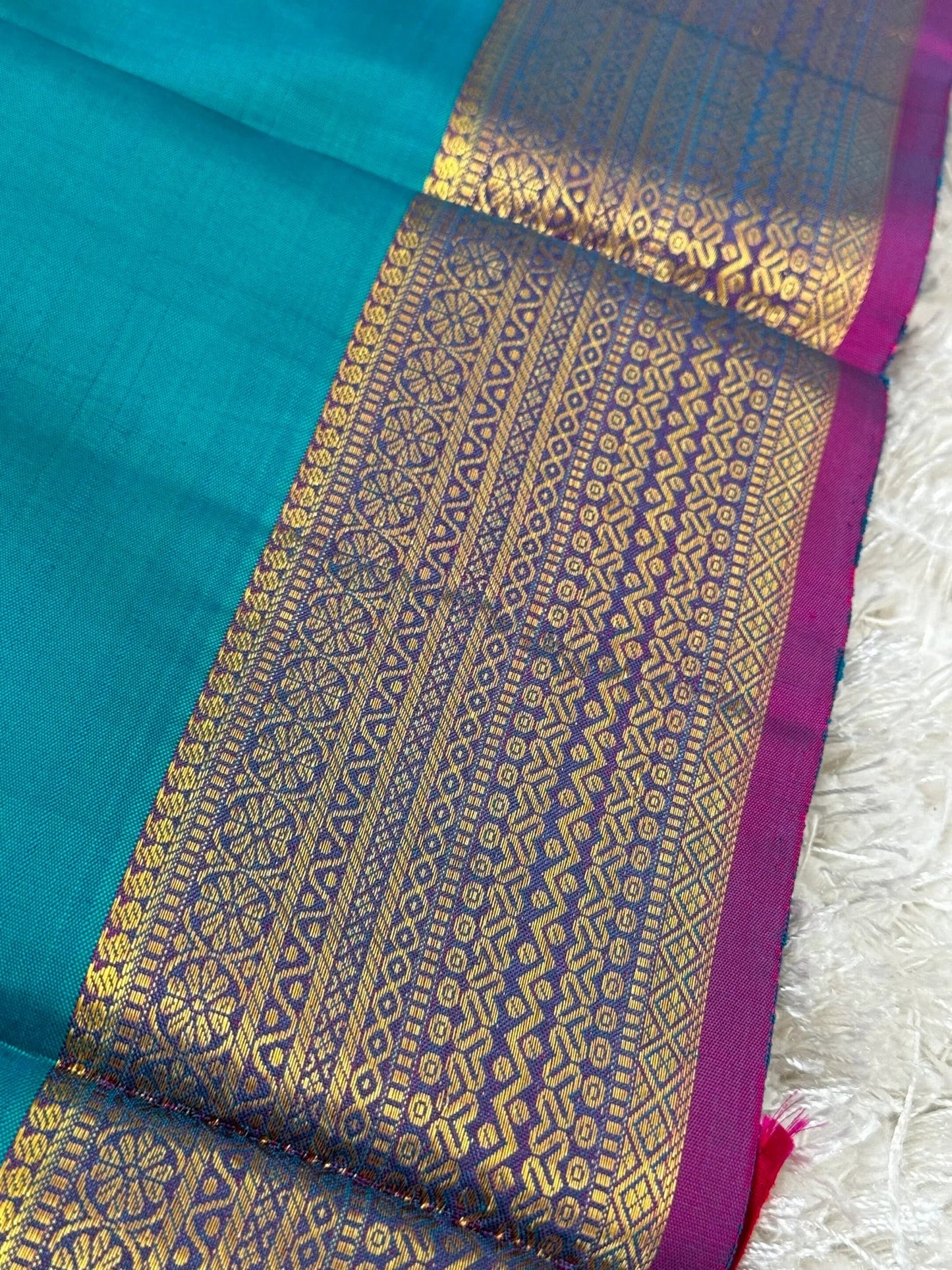 KANJIVARAM PURE SILK SAREE in Rama Blue and contrast Pink border