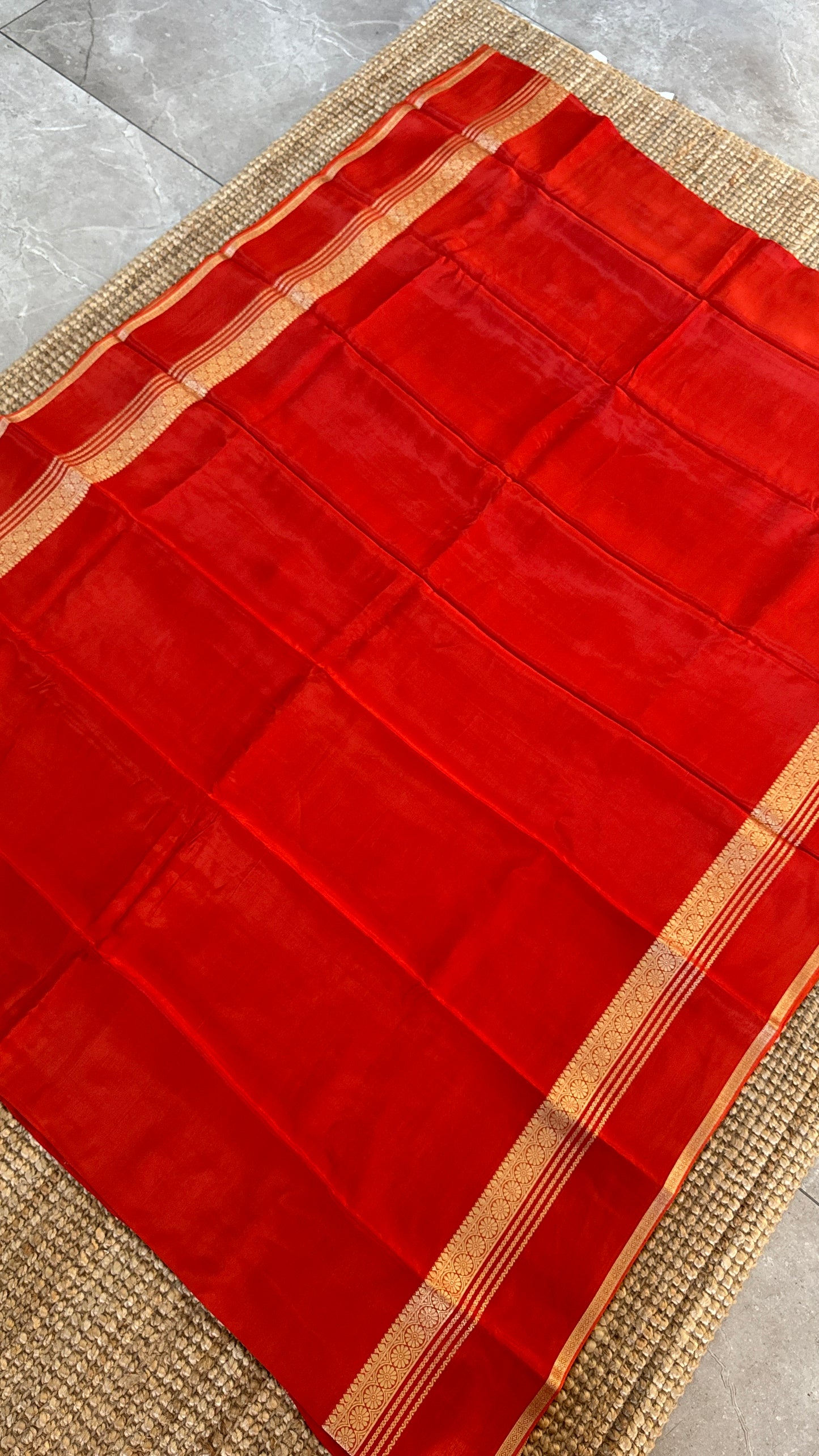 PURE CREPE SILK SAREE – RUST WITH MYSORE SILK DOUBLE BORDER